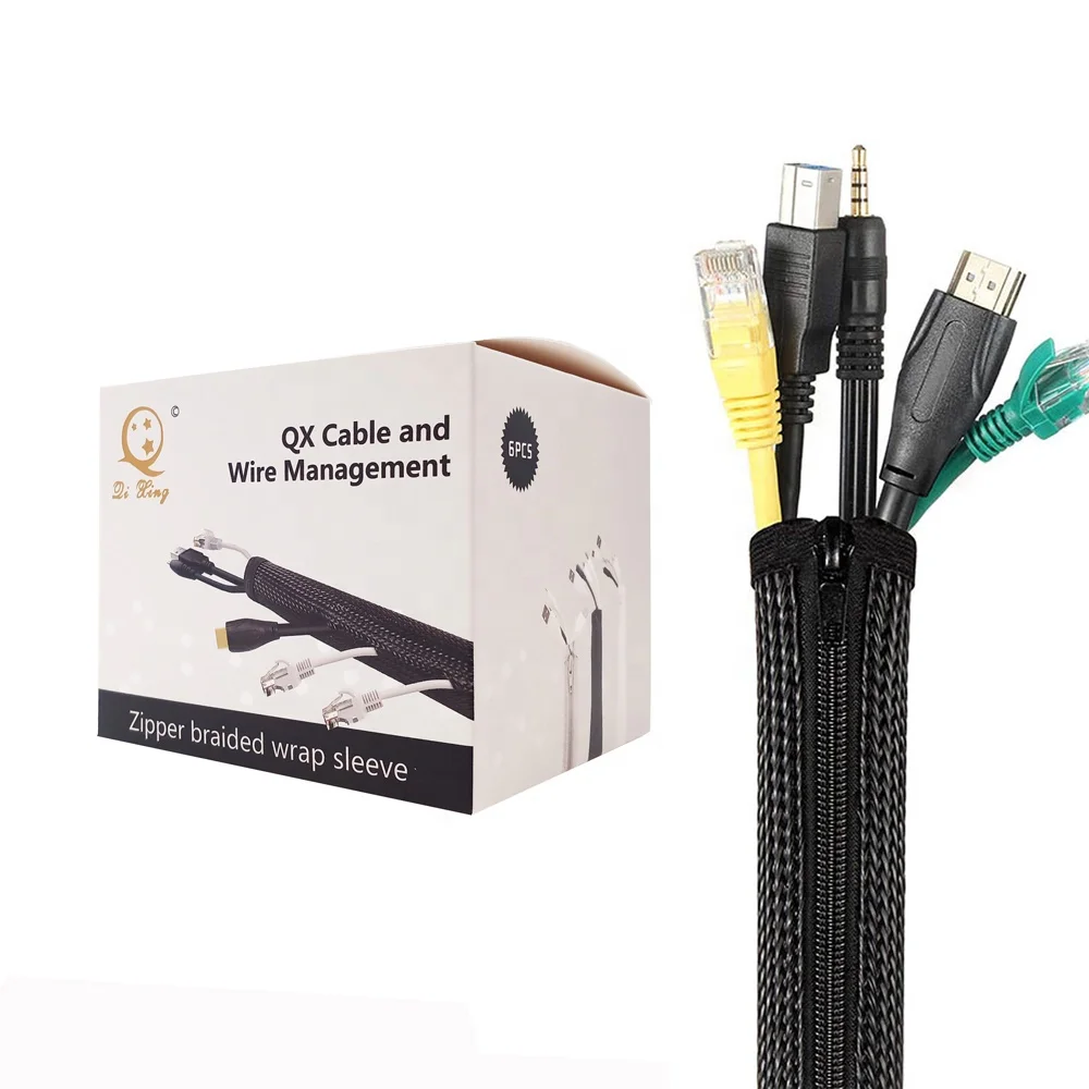 PET braided  expendable  sleeving with zipper  for  cable wires collector