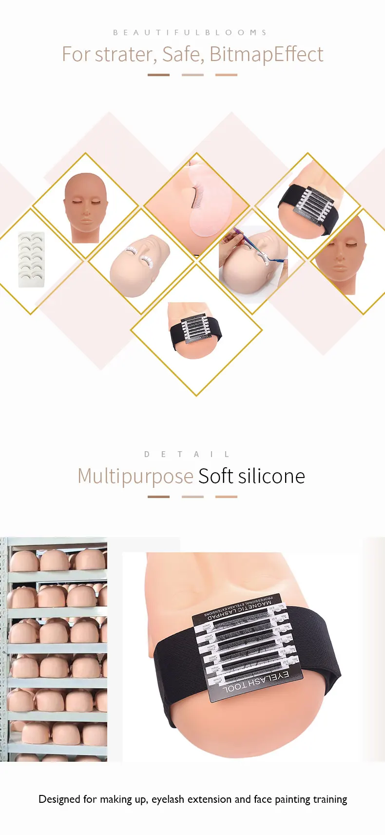 False Eyelashes Training Tool Practice Silicone Mannequin Model Head Beginner Set Practicing Head Mannequin