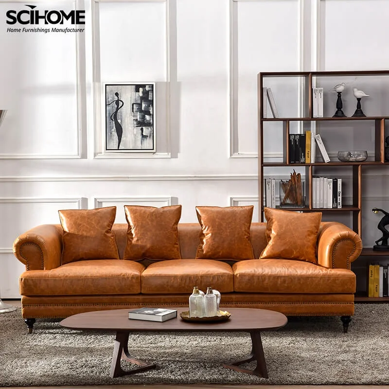 SCIHOME Luxury Leather Couch Sectional Sofa Set with 3 2 1 Seat