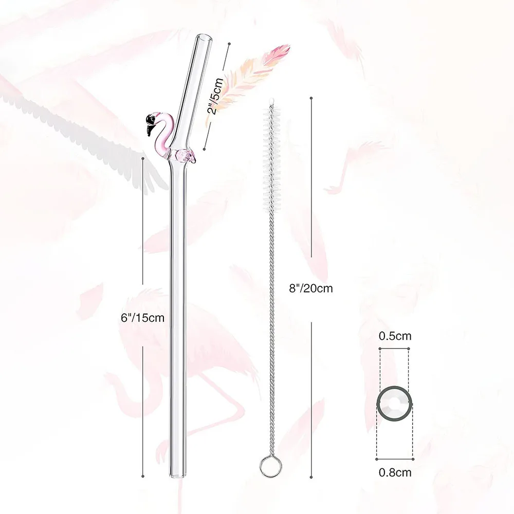 Reusable Creative Flamingos Glass Straw High Borosilicate for Milk and Juice Drinks
