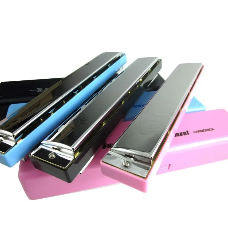 24-Hole Polyphonic Harmonica C Key Beginner Performance Harmonica Pink/Blue/Black