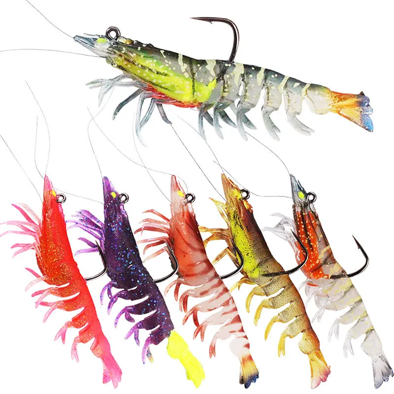 Wholesale fishing tackle lure 9cm 12g sea bass musky pike prawn luminous soft plastic shrimp fishing lures saltwater
