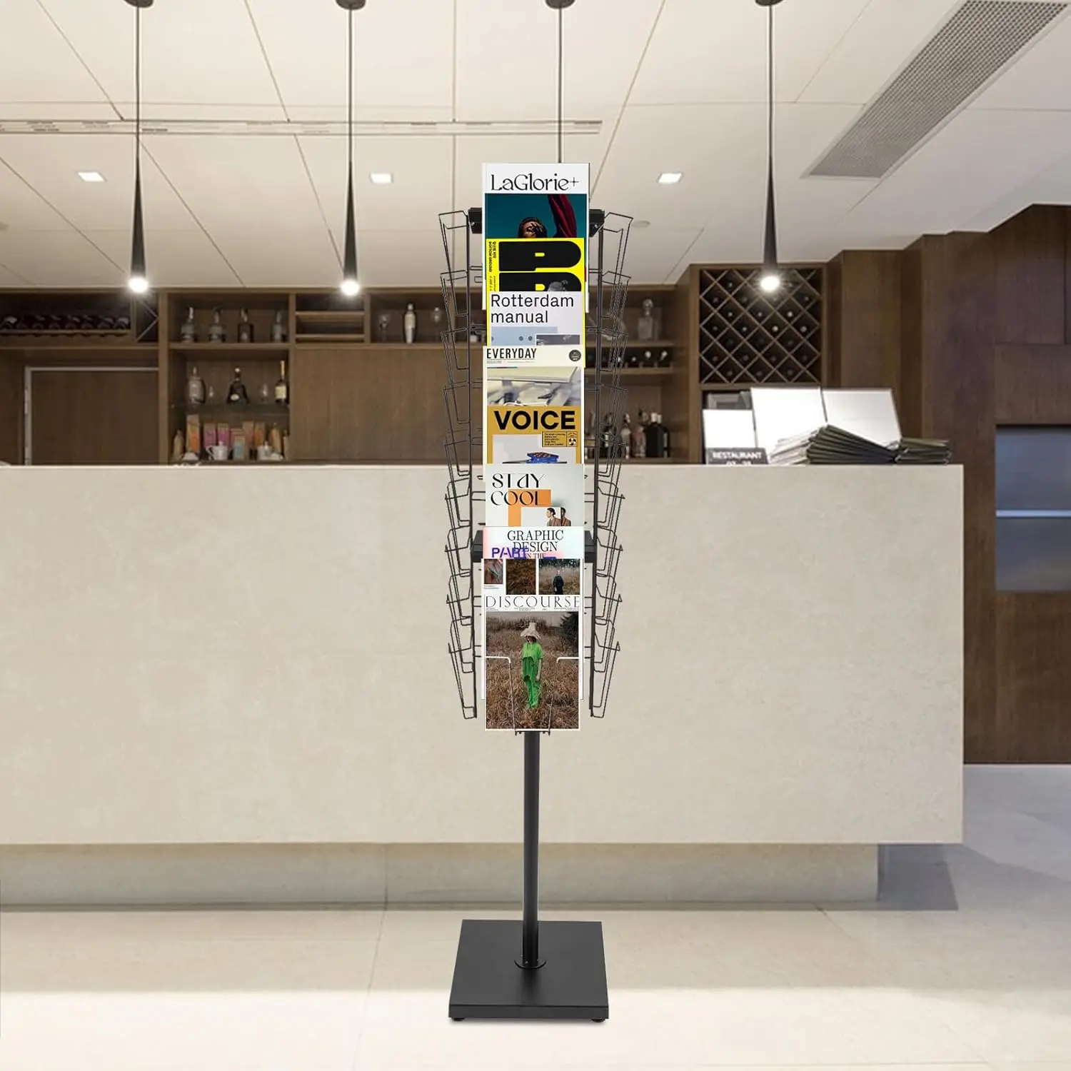 36 Metal Wire Pockets Floor Standing Magazine Display Rack