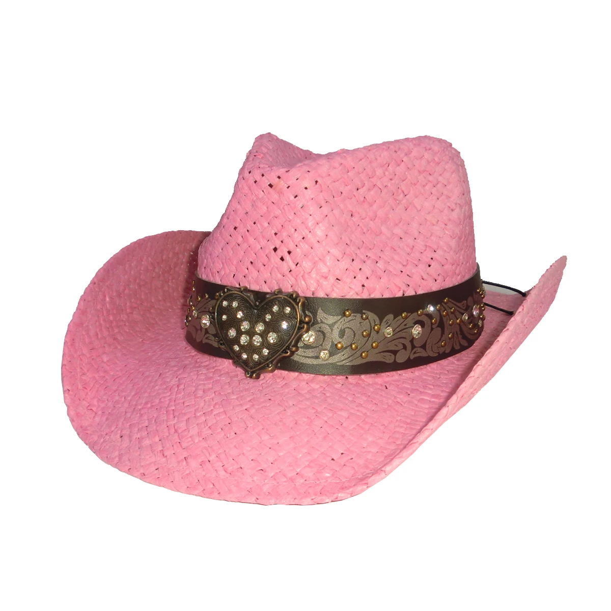 High Quality Women Paper Straw Cowgirl Pink Straw Hat Shapable Brim Sombreros Party Fashion Straw Cowboy Hat