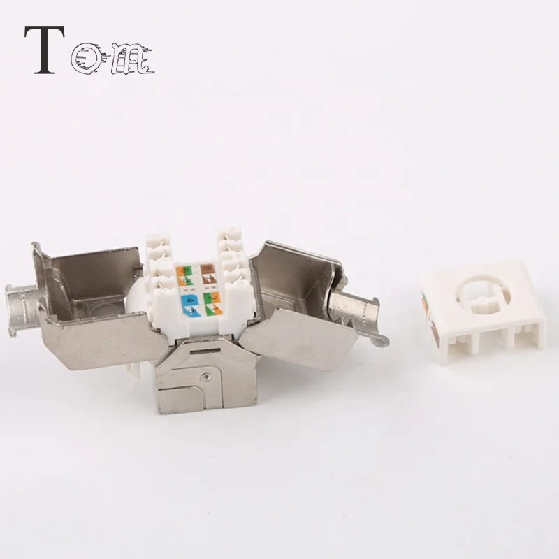 TOM-KJ-20-C6A RJ45 Toolless type, 180 degree Cat6a FTP zinc alloy module keystone jack cat6A faceplate