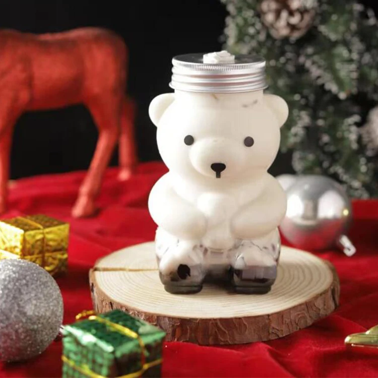 16 OZ 500 ml Wholesale Bear Shaped Plastic Water Honey Coffee Milk Cute bottles with Screw Caps for Kid