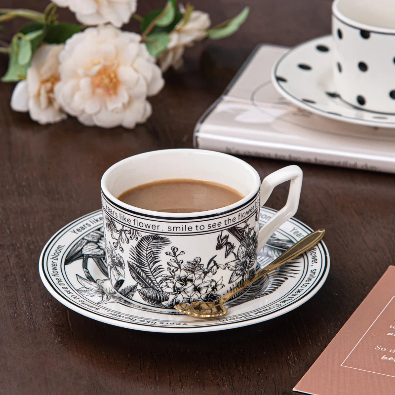 Light Luxury Style Wave Point Design Porcelain Dinnerware 200ML One Coffee Cup With Saucer Ceramic Tableware Set Gift For Guests