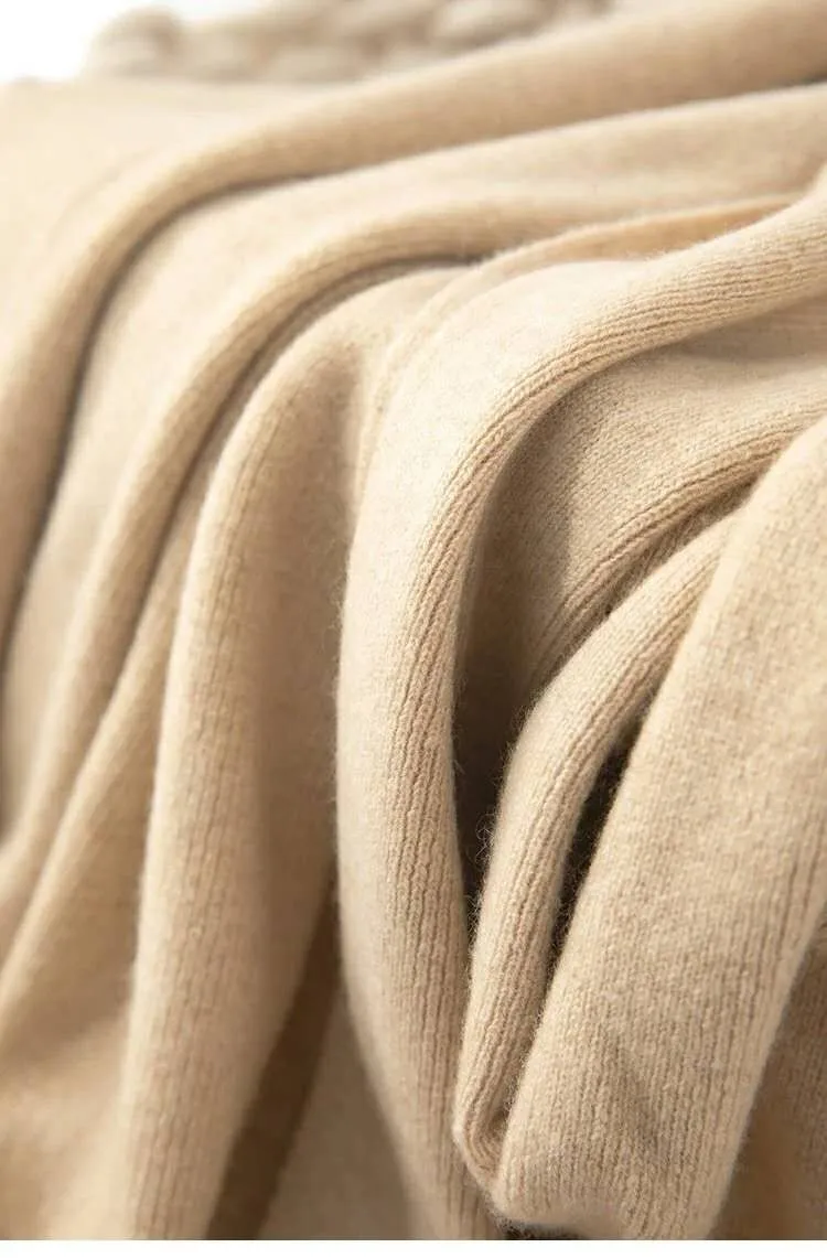 Fashion casual solid 100% Cashmere Knitted Long Sleeve Women Cardigan with blet girls clothing