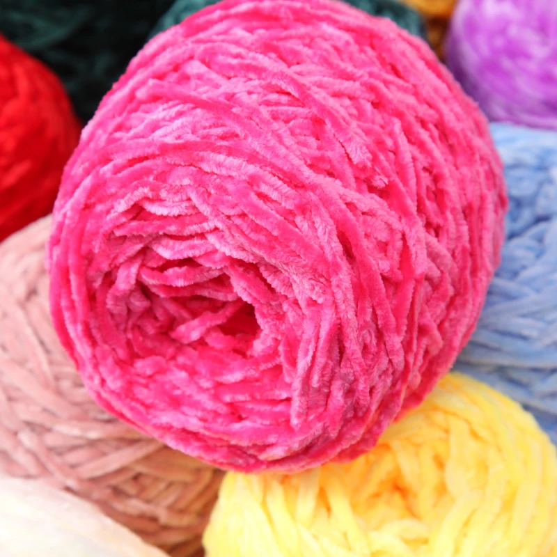 RongMeiXuan 100g Velvet Chenille Polyester Yarn Woven DIY Bright Line Knitting Crochet Chenille Yarn