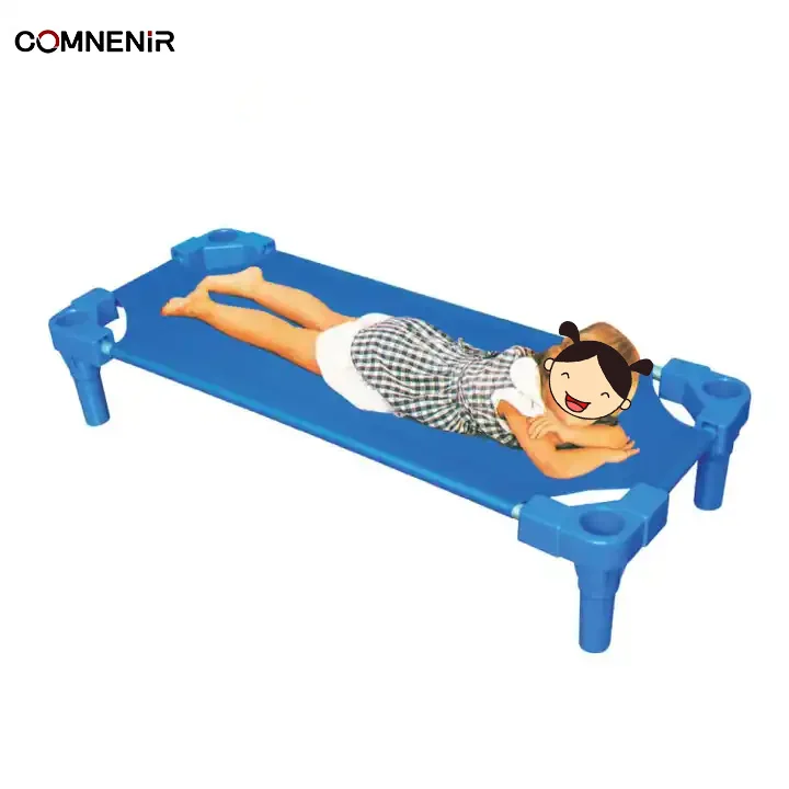 Children Baby Beds Daycare Cot Set Standard Bed Manufacturer Top Cloth Kids Kindergarten School Stackable Children Carton Blue