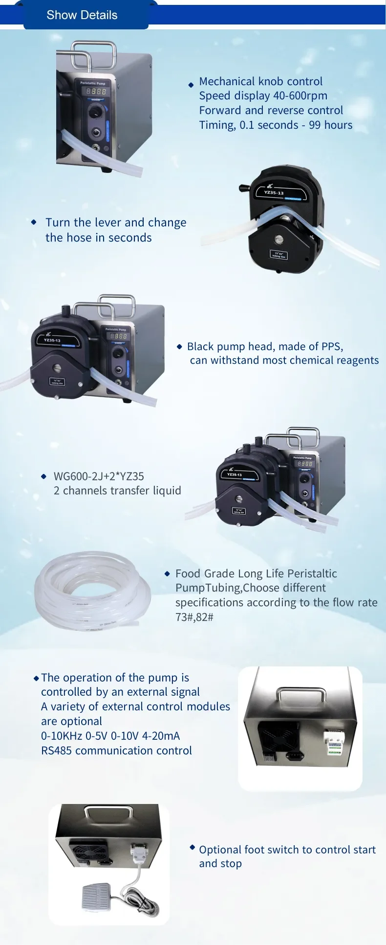China supplier  WG600-2J +YZ35 large flow rate peristaltic pump 12L