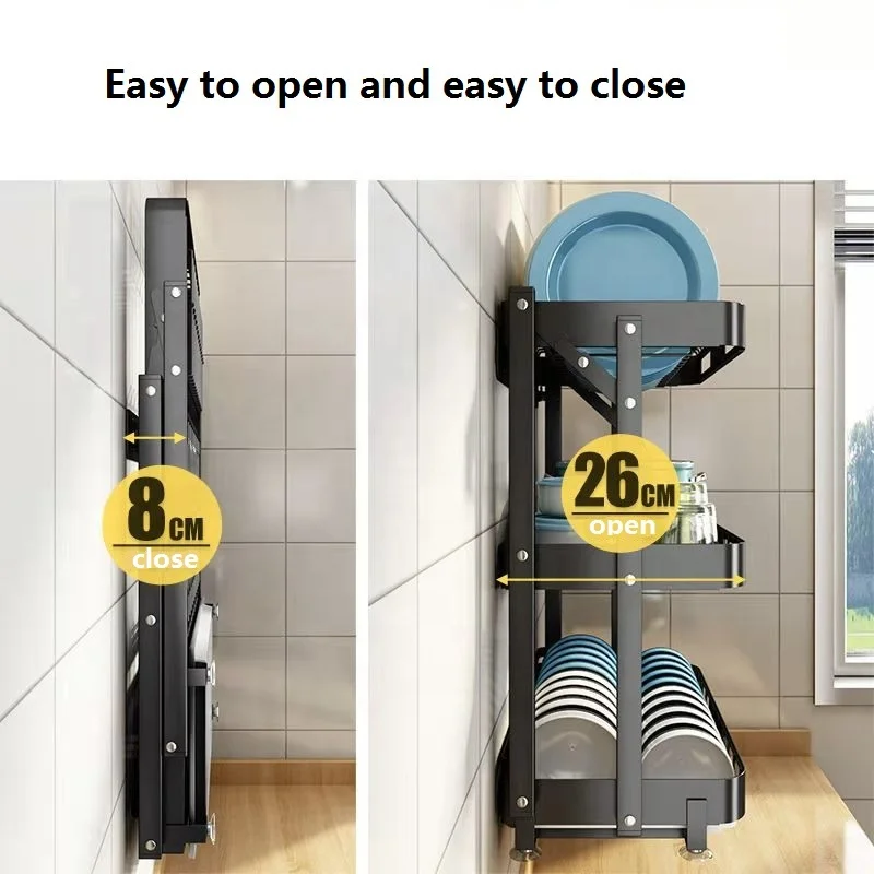 
Installation free Folding Spice Rack Stainless Steel Kitchen Shelves Wall Mount Supplies Multifunctional Condiment Storage Shelf 