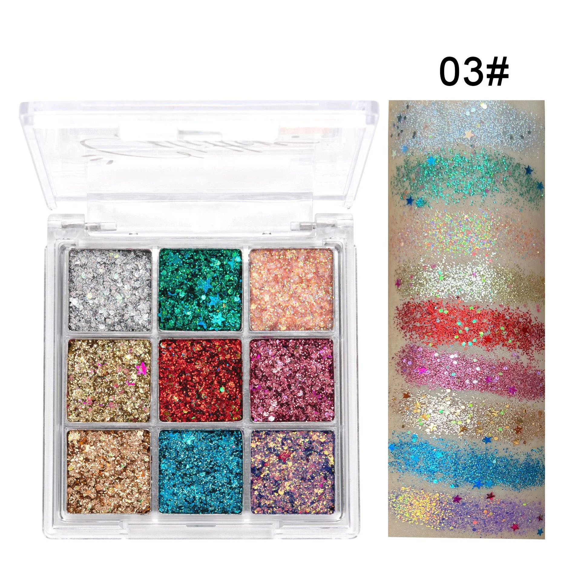 9 color sequins glitter metallic eyeshadow sparkling diamond high pigment private label logo chameleon eye shadow palette