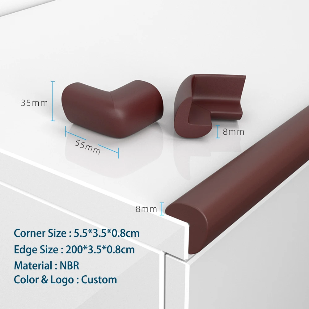 4.5m/14.76ft Mini Edge Protection Strip+4 Corners+1 Door Stoppers Safety Bed NBR Rubber Furniture Edge Protector