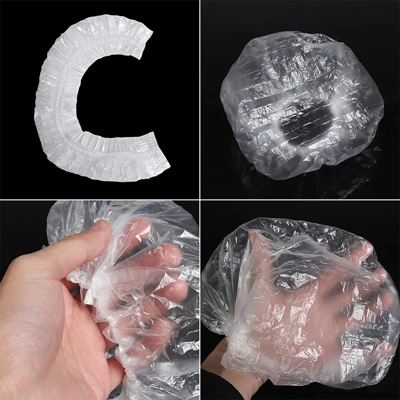Hair Processing Waterproof Plastic Disposable Clear Hair Shower Cap for Women Hair SPA Salon Hotel Travel