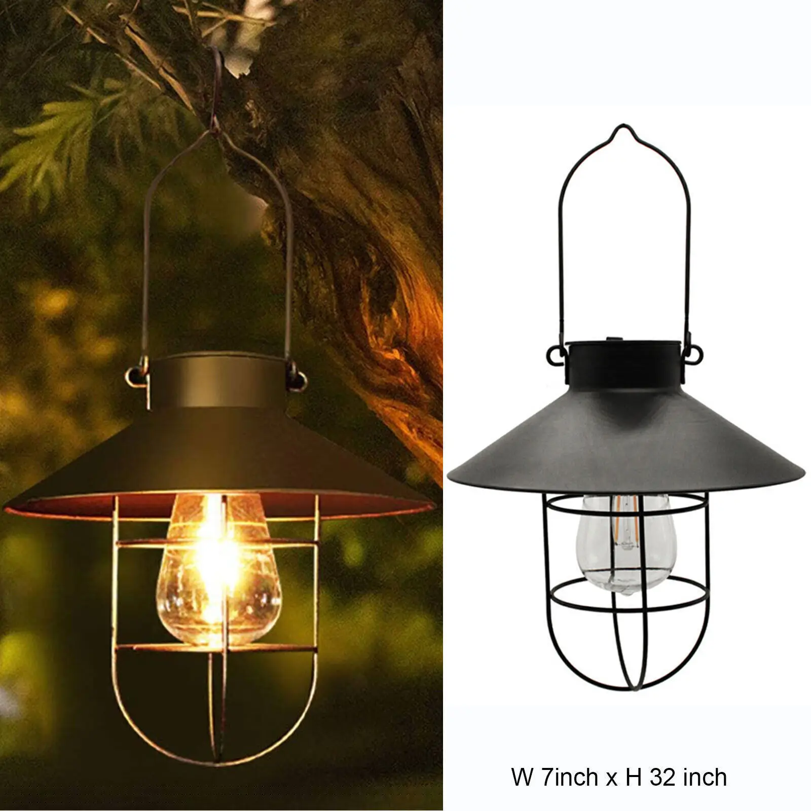 LED Solar Hanging Lights Lanterns Shepherds Hook Metal Pole with Shepherd Hook Outdoor Solar garden light
