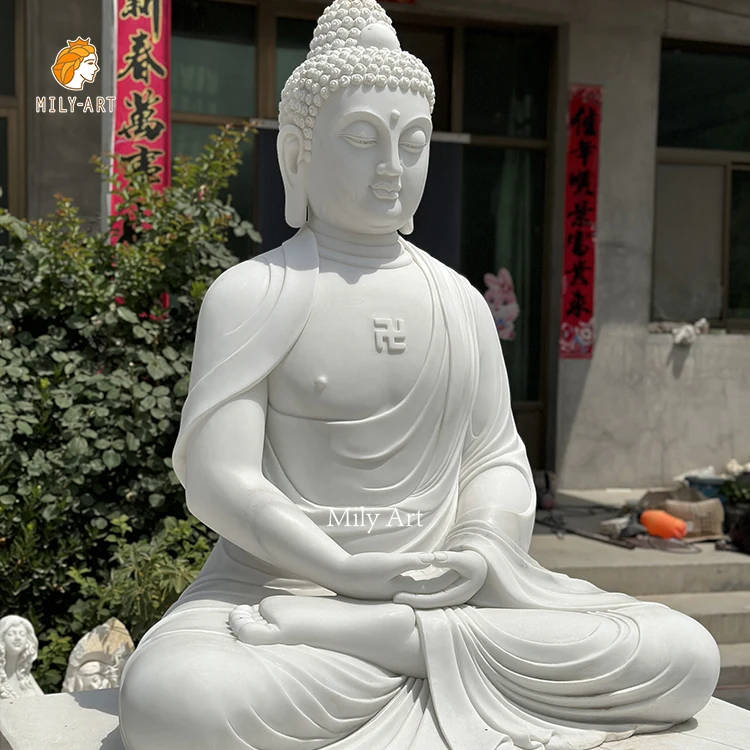 Large Size Garden Natural White Marble Stone Sitting Buddha Statue Sculpture For Sale