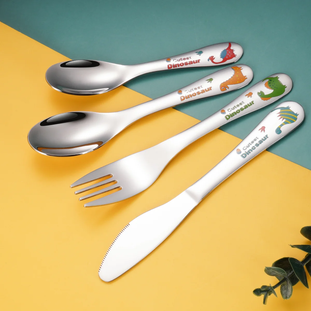 Wholesale Popular Cute Cartoon Animal Kids Flatware Cute Children Tableware Stainless Steel Baby Cutlery With Funny Pattern