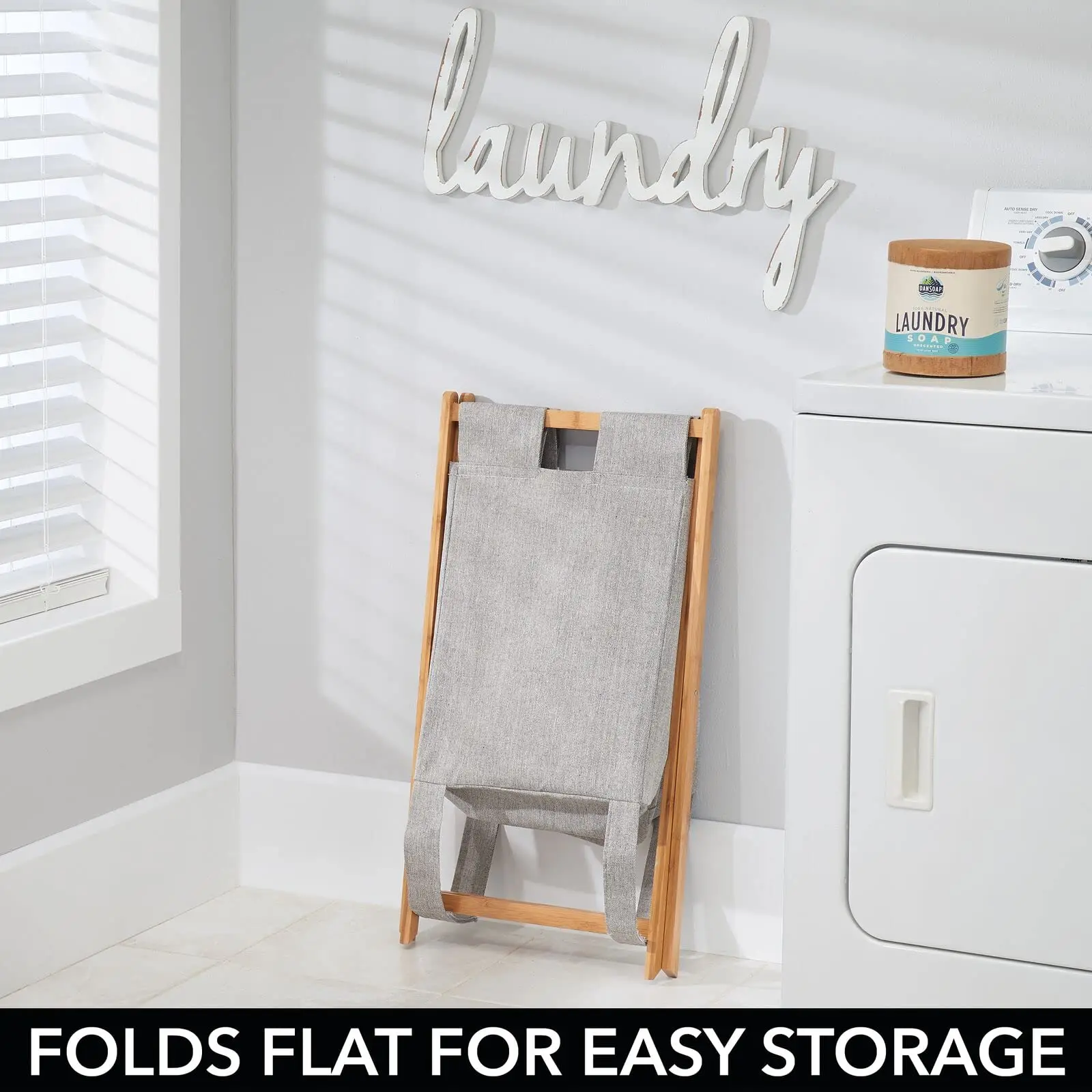 Bamboo Wood Laundry Hamper Sorter Cart, Portable and Collapsible Folding Clothes Basket Storage with Removable Poly/Cotton Liner