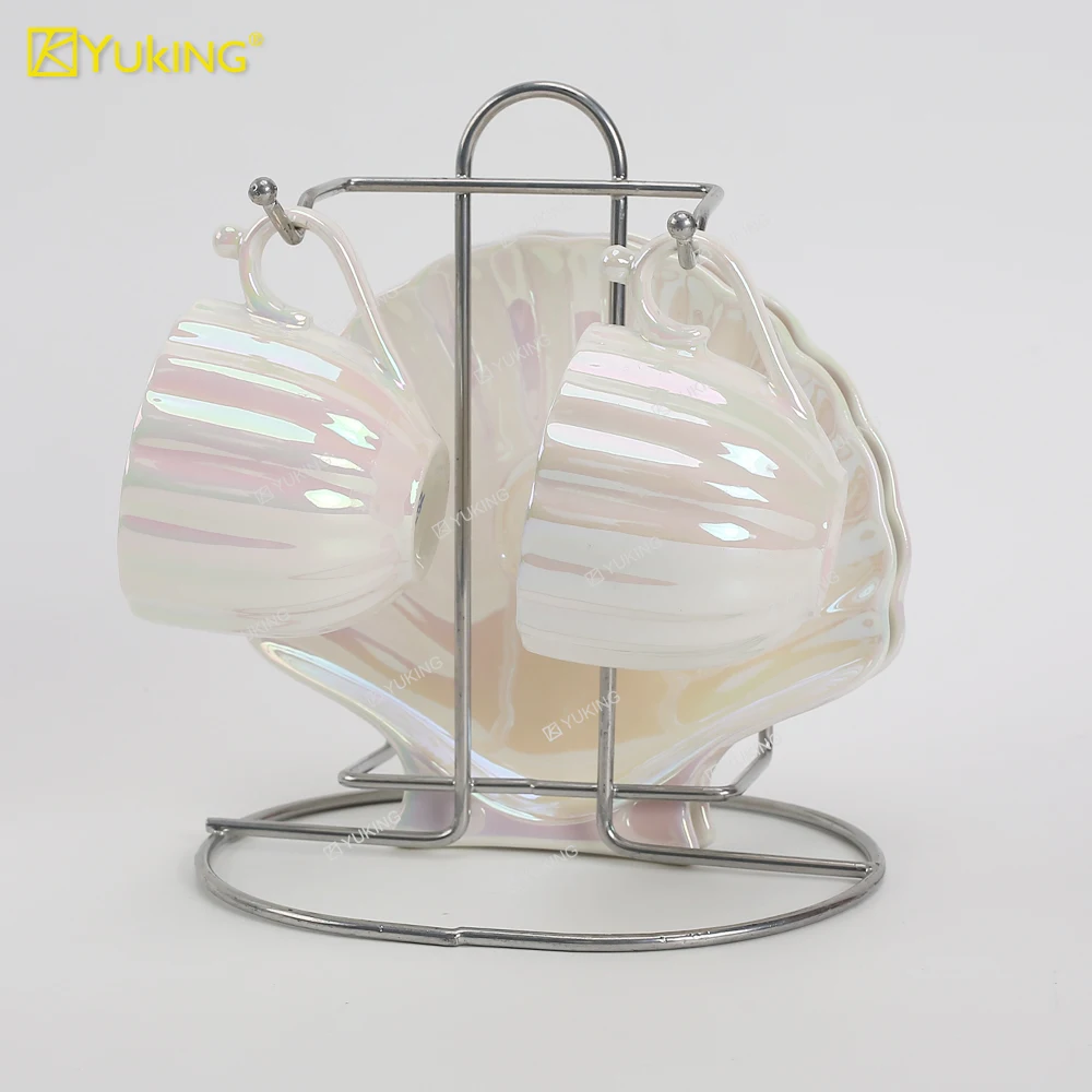 Pearl shell color coffee cup European creative coffee cup saucer Ceramic cup Gift ins Afternoon tea set Tea kitchenware Dinner p