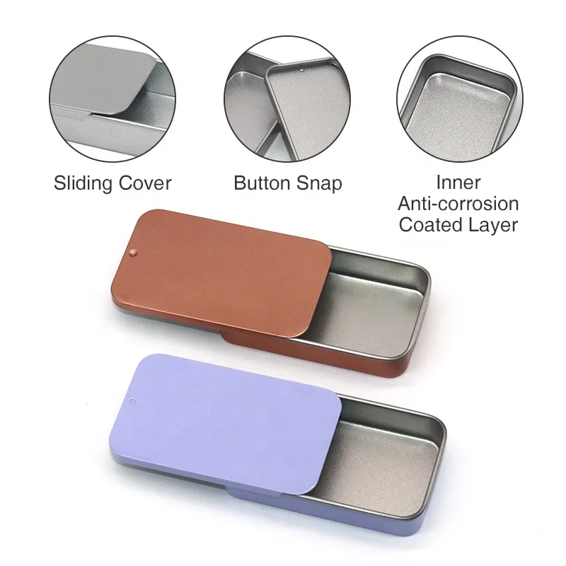New Products Lip Balm Sliding Tin Box Rectangular Embossed Metal Small Slide Top Mini Metal Tins For Mint Candy