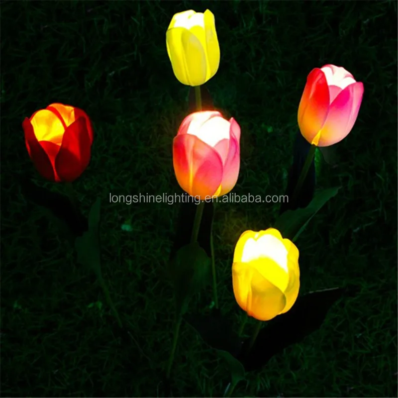 Tulip artificial led garden light solar led Flower light Color Changing Rose Lights for Yard Garden Decoration