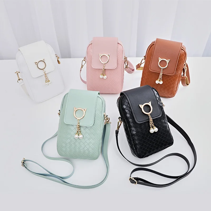 Mini Cross-body Mobile Phone Shoulder Bag Tassel Cover-style Female Bag Shoulder Diagonal Bag Woven Pearl 2022 Spring Summer