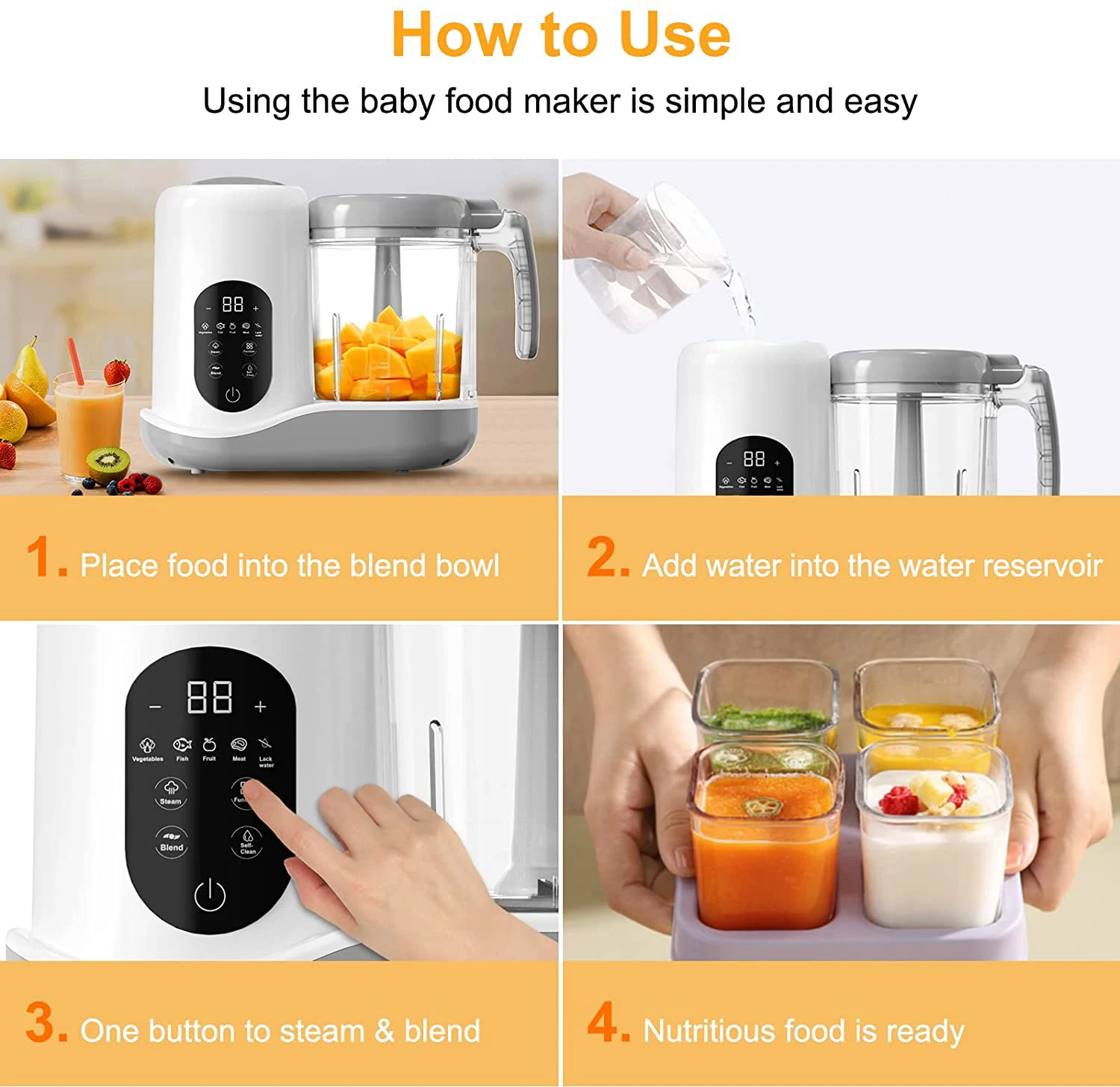 Auto Cook baby appliance-- baby Food Maker Automatically Steamer and Blender, baby food mill food steamer