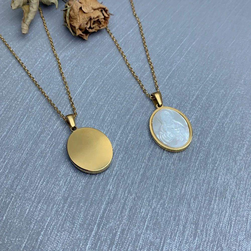 Оптовая продажа ожерелье из нержавеющей стали подвеска в виде швабры морской раковины религиозных иисусов Богородицы Девы Марии Священного Сердца для женщин