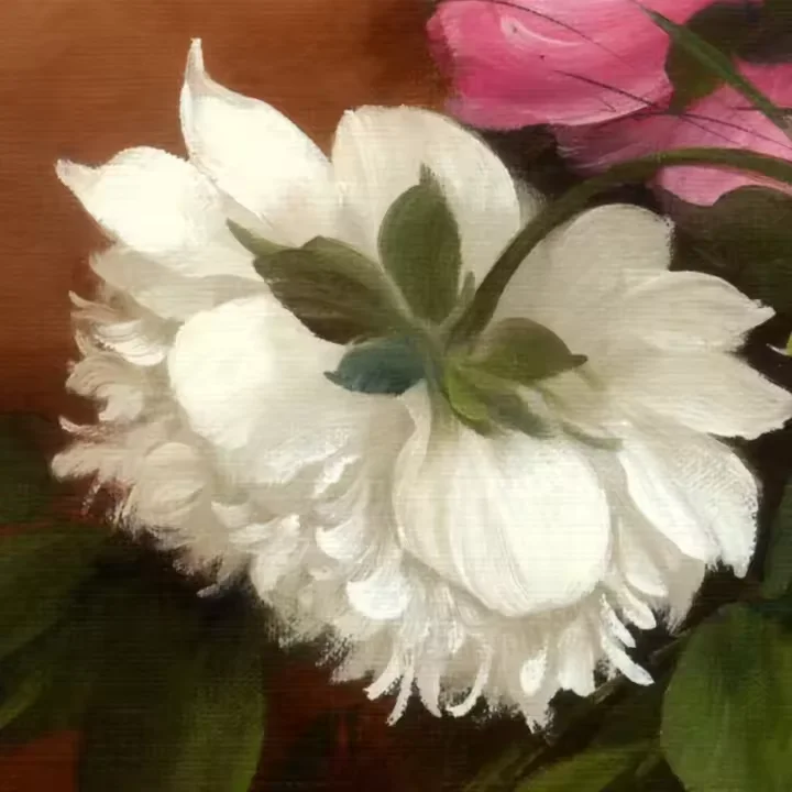 High Quality Canvas Artwork Pink White Flower Peony Handmade Oil Painting for Living Room Decor