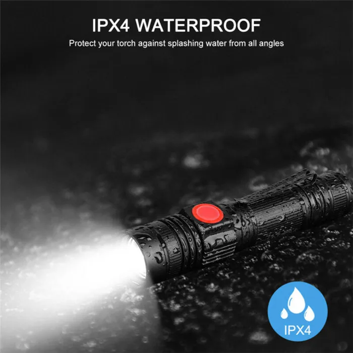 USB Rechargeable led Flashlight Handheld Pocket Sized Mini Led Flashlight 18650 Battery powered torch light