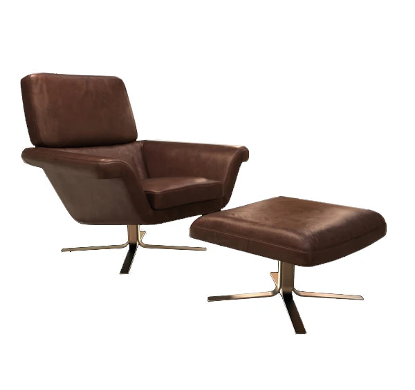 Кресло из натуральной кожи с оттоманкой, современное классическое кресло, вращающееся кресло в стиле реплики с подставкой для ног