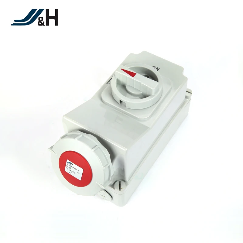 Surface Mounted Electrical Waterproof three phase mechanical interlocking switch with socket