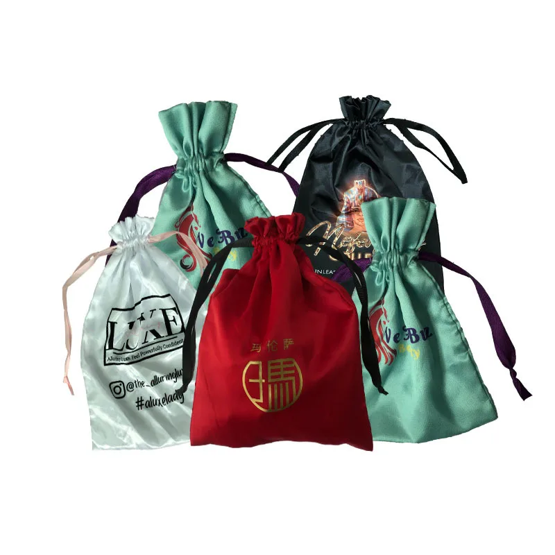 Роскошный шнурок с большим логотипом на заказ для пучков волос, пакет, пылезащитный мешочек, шелковые атласные мешочки для париков