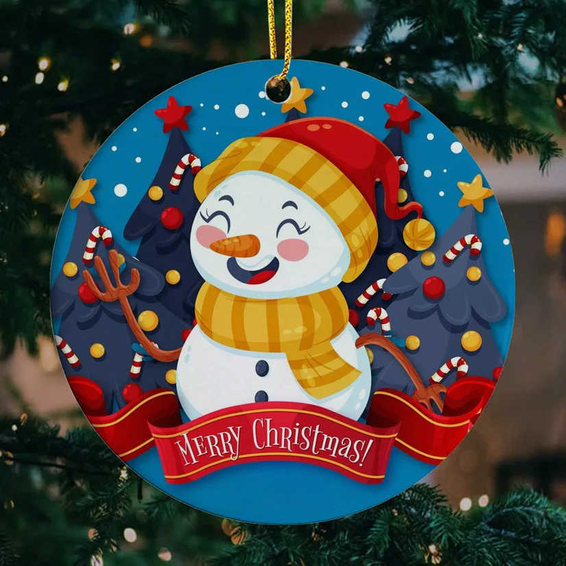 2024 christmas tree decoration round star heart snow shape ornaments ceramic white blanks pendant for sublimation