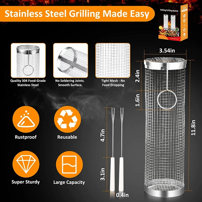 New customization round grill basket bbq wire mesh grill net for roasting meat