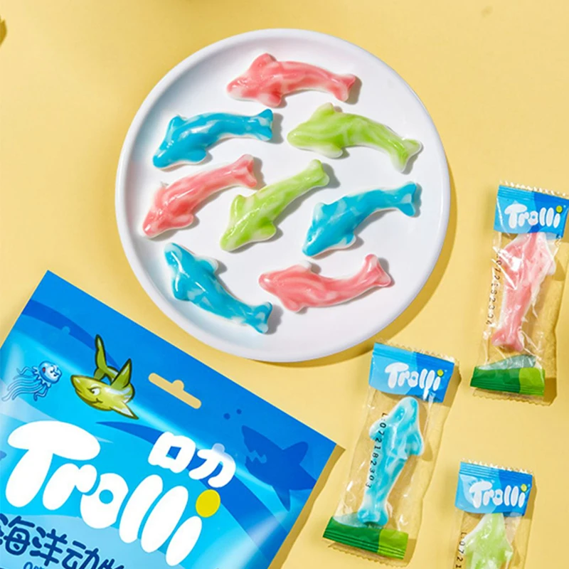 wholesale high quality popular trolli soft candy sea animal shaped candy 100g