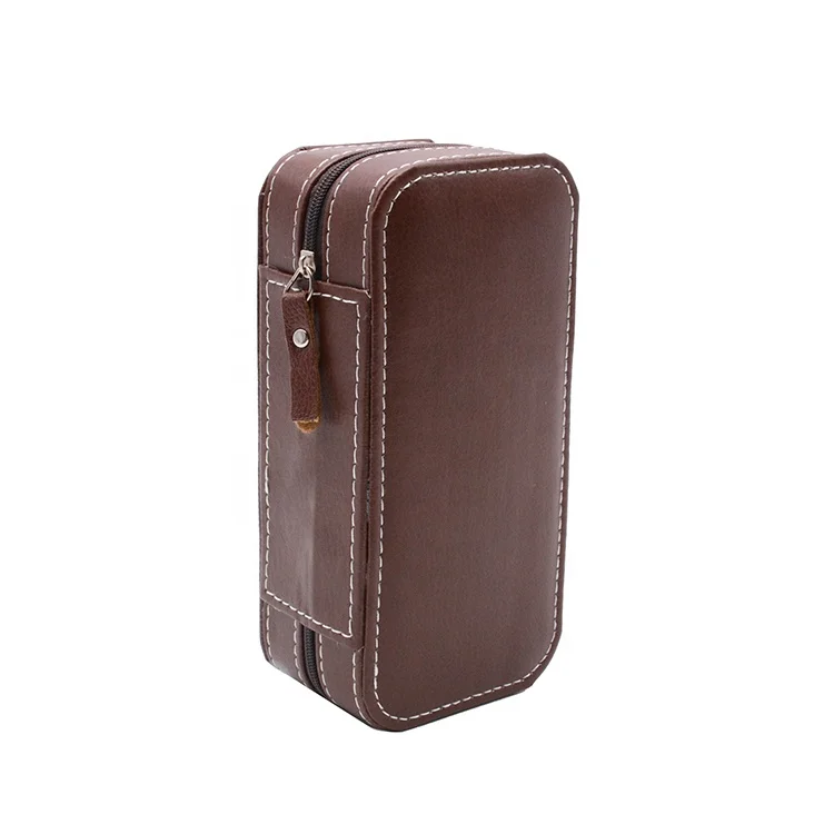 Custom luxury leather travel watch case with sponge watch packing box bag zipper leather watch box case