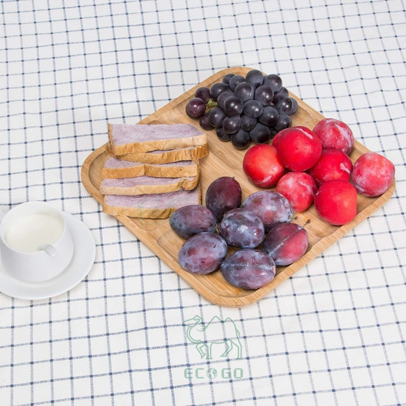 Bamboo Square plate,12 Inches Coffee Tea Serving Tray Party Dinner Plates Fruit Platters Serving Platter with 4 Compartments