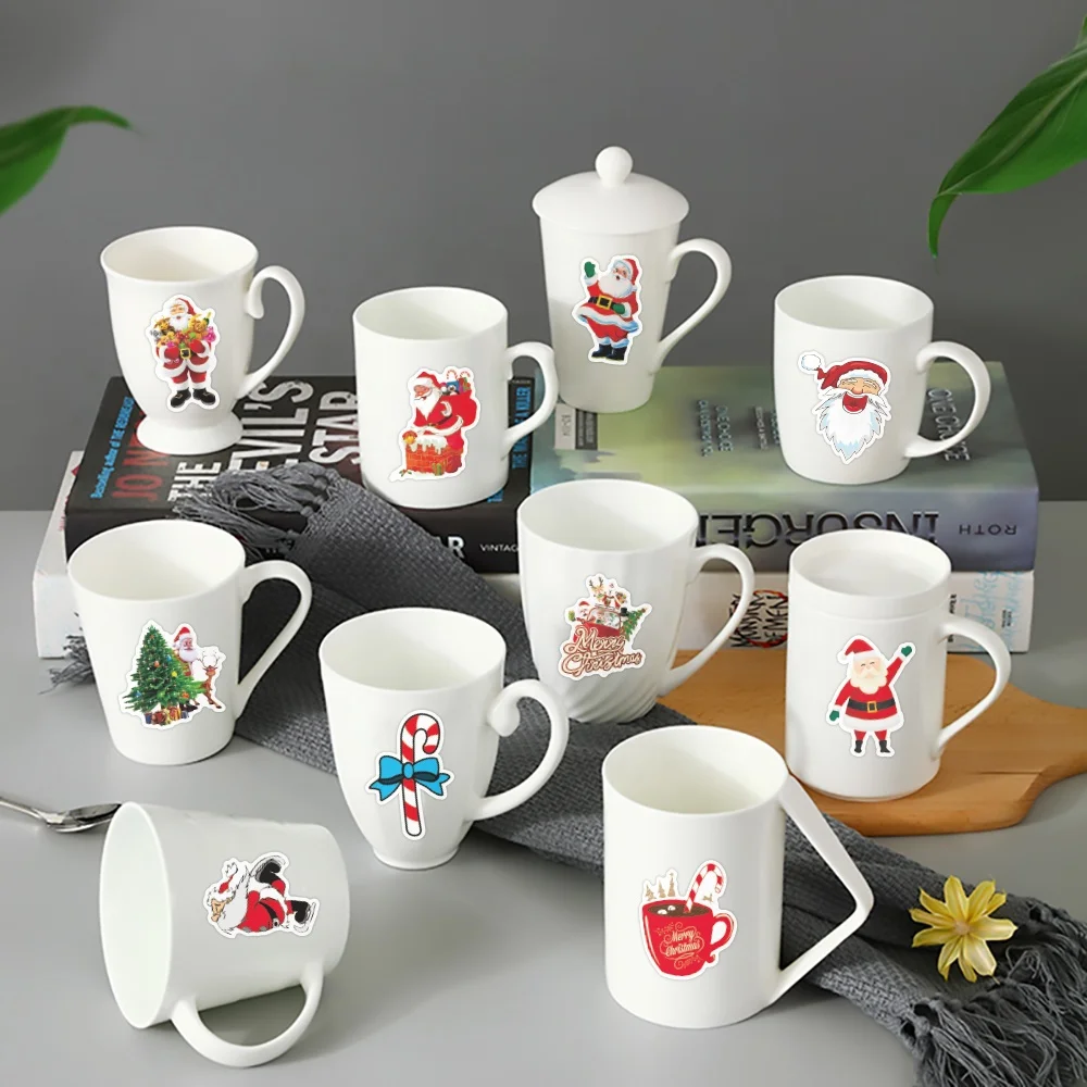 wholesale new 50pcs cartoon christmas DIY sticker Santa Claus Snowman cute expression PVC window notebook waterproof kid sticker
