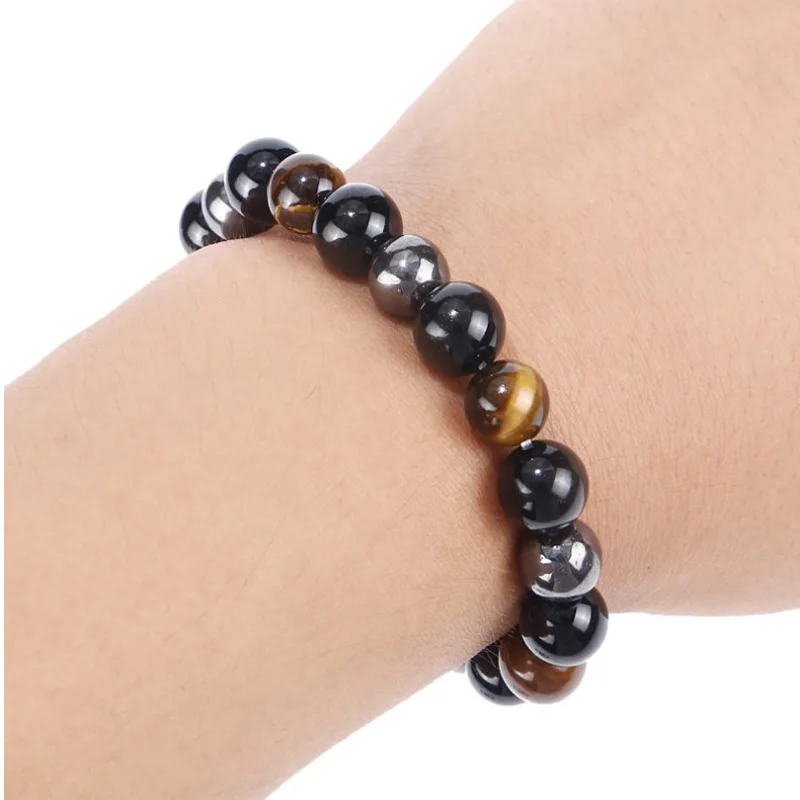 Unique Design Handmade Yiwu Factory Natural Stone Bracelet Multi Coloured Stone Obsidian Hematite Tiger Eye Beaded Bracelet