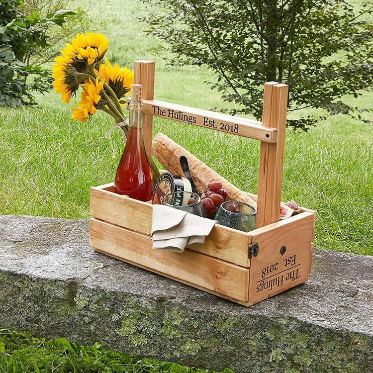 New design OEM portable bbq camping basket foldable outdoor folding wooden wine carrier bamboo picnic table with handle