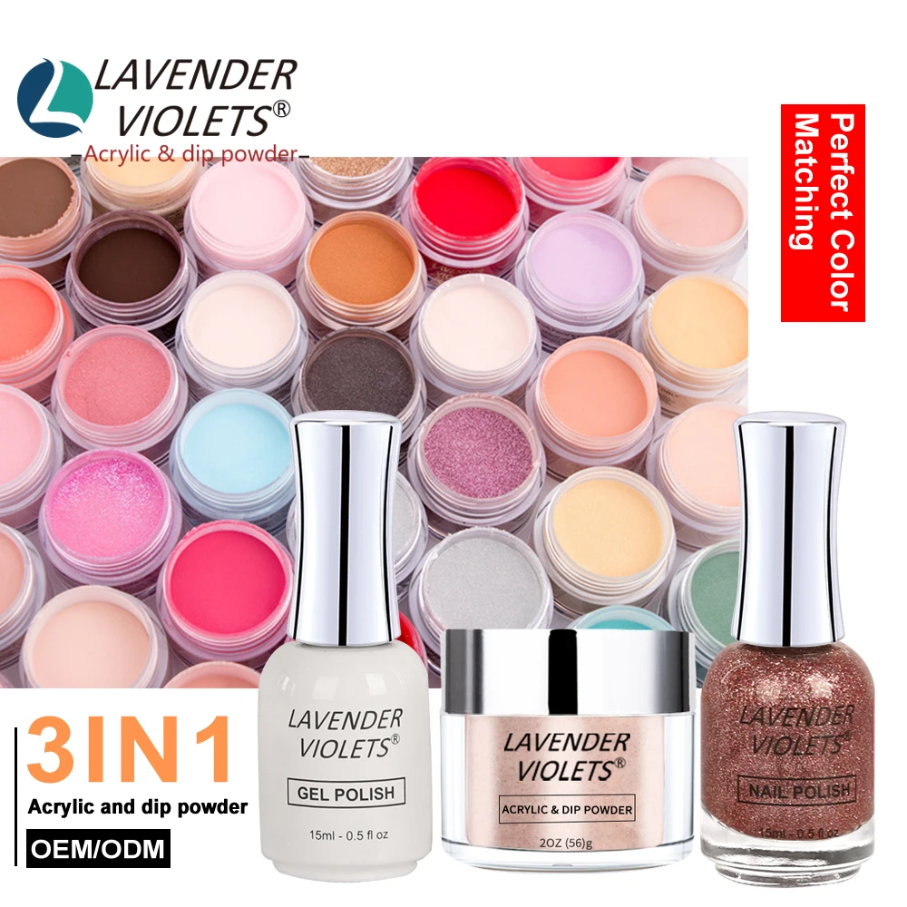 Custom 2000 colors acrylic glitter powder 3 in 1 Acrylic Dipping Powder Perfect color match gel polish and lacquer
