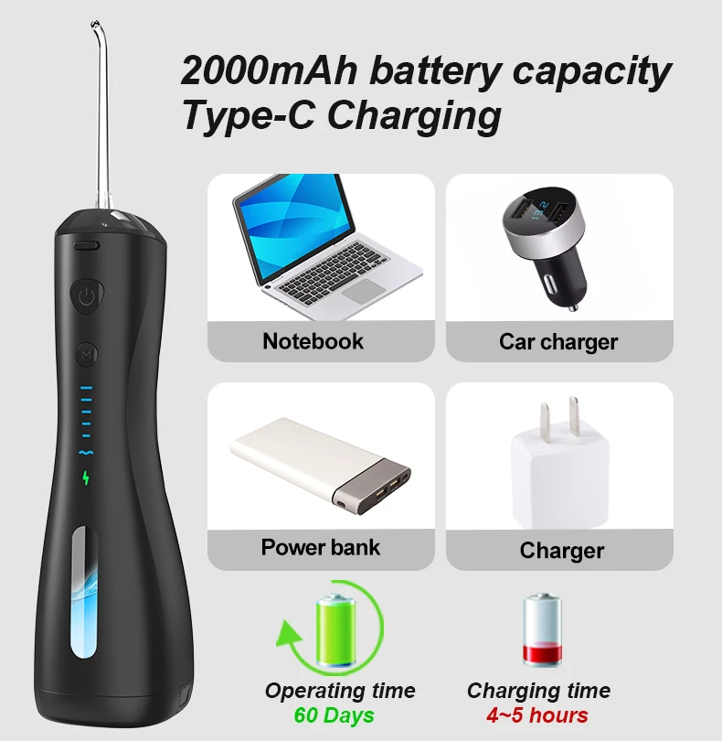 Cordless Portable Water Pick 6 Modes 4 Jet Tips Professional Electric Rechargeable IPX7 Waterproof 240ML dental Oral Irrigator