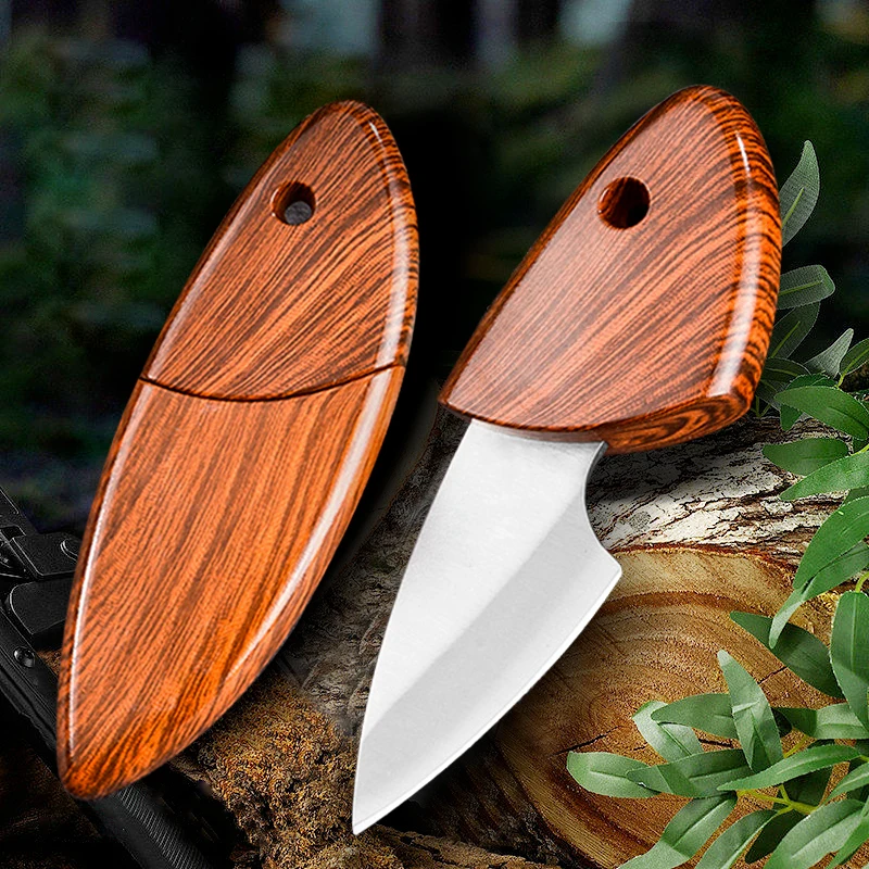 Mini Fish Shape Stainless Steel  Wooden Grain Handle Outdoor  Pocket Camping Folding Knife