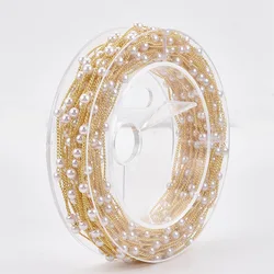 12 meter / roll diy Bracelet Necklace  chain with  White 4mm   ABS Round Bead Twisted Chain Copper Chain