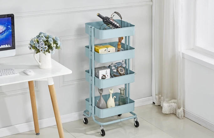 Hot Selling Rolling Storage Trolley 4 Tiers Metal Rolling Cart For Kitchen/Living Room Use