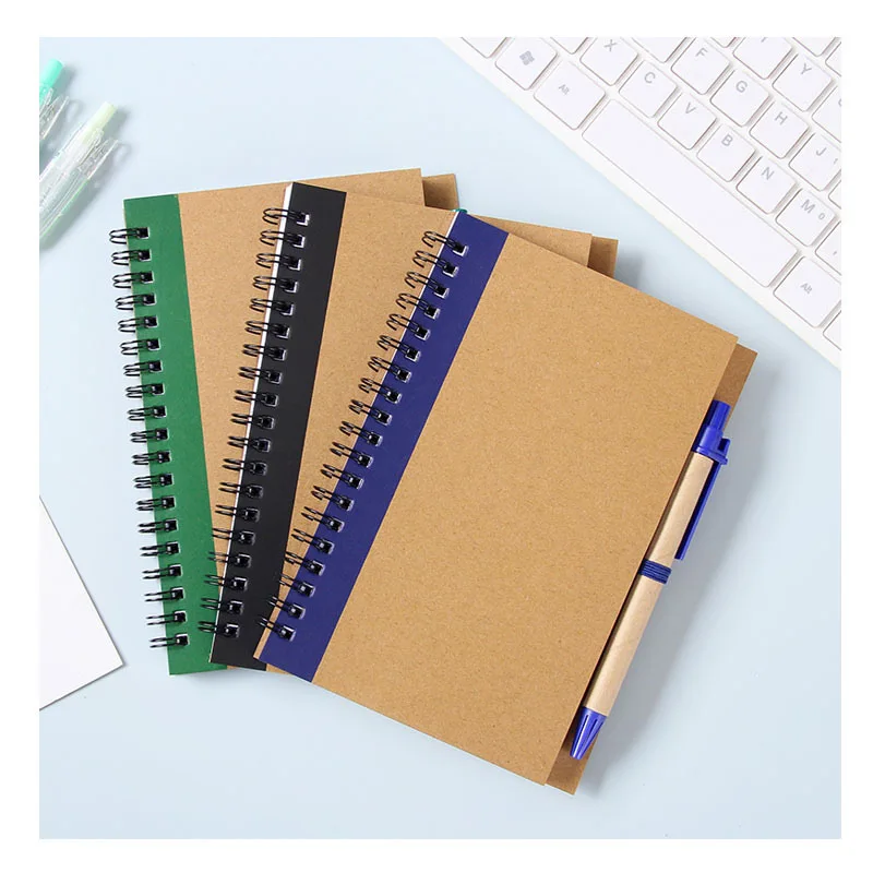 Custom Logo Advertising Color Matching Student Coil Notepad Kraft Notebook with Pen