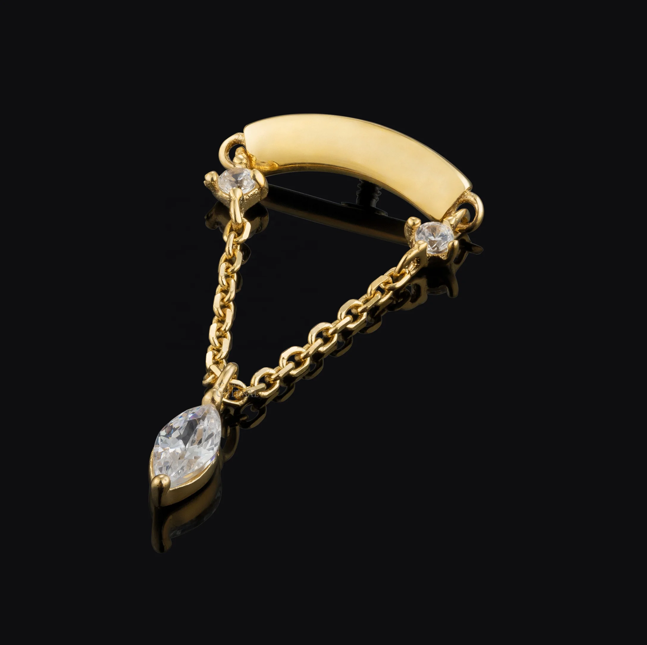 Eternal Metal 14K Solid Gold internally threaded dangle Chain labret studs piercing jewelry