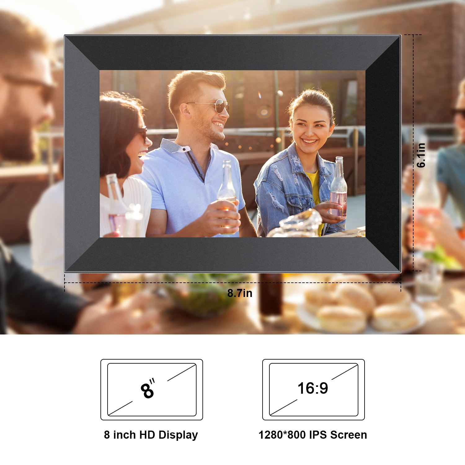 8-дюймовая цифровая фоторамка с Wi-Fi 1280*800 IPS
